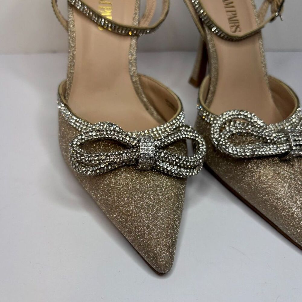 Dream Pairs Destiny Gold Glitter Stiletto Pumps Rhinestone Strap Womens - Picture 9 of 11